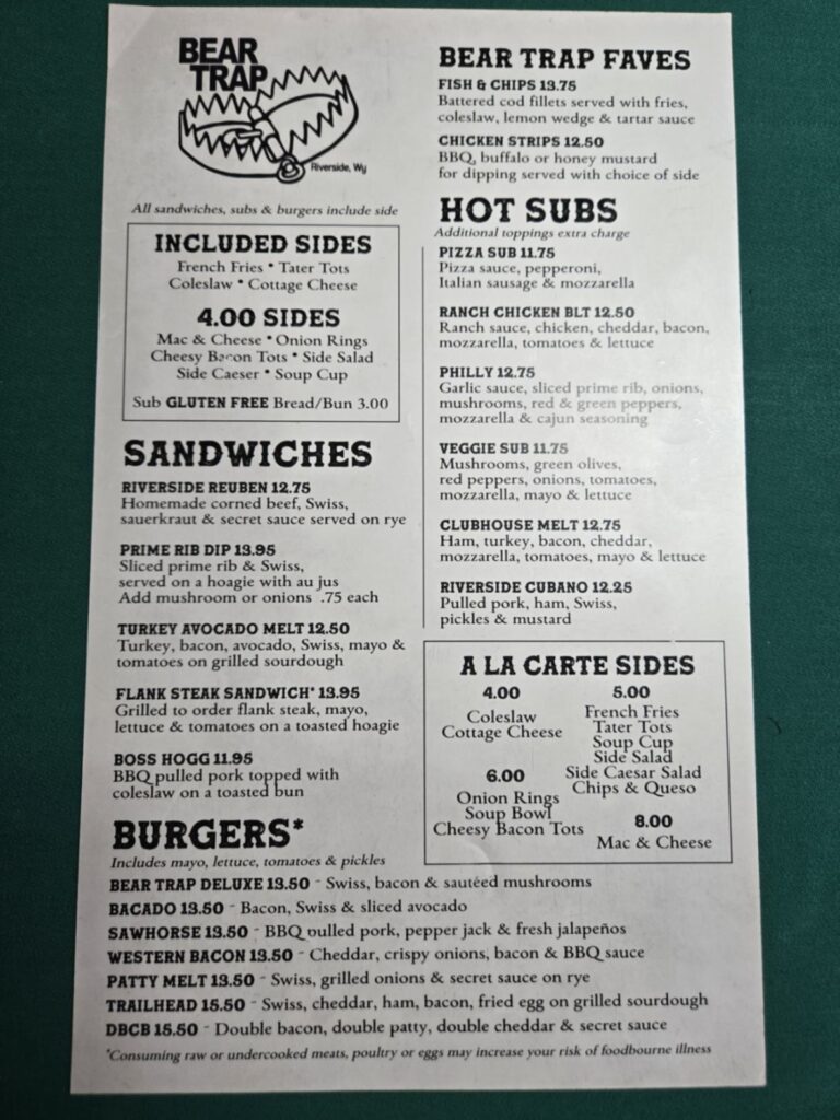 Bear Trap Cafe & Bar Menu 1